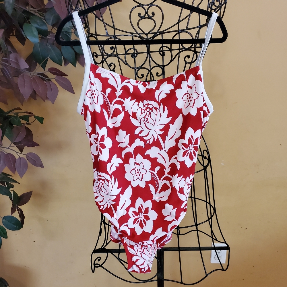 Tommy Hilfiger Red Floral Plus Size Swimsuit - Picture 2 of 9